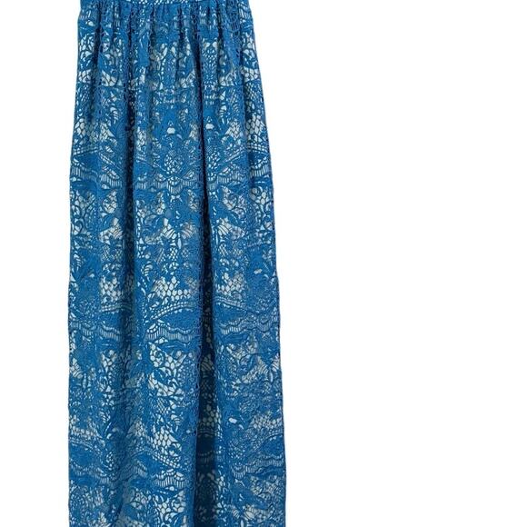 Monique Lhuillier ML teal lace applique floor length gown formal maxi dress  2 - Picture 8 of 12